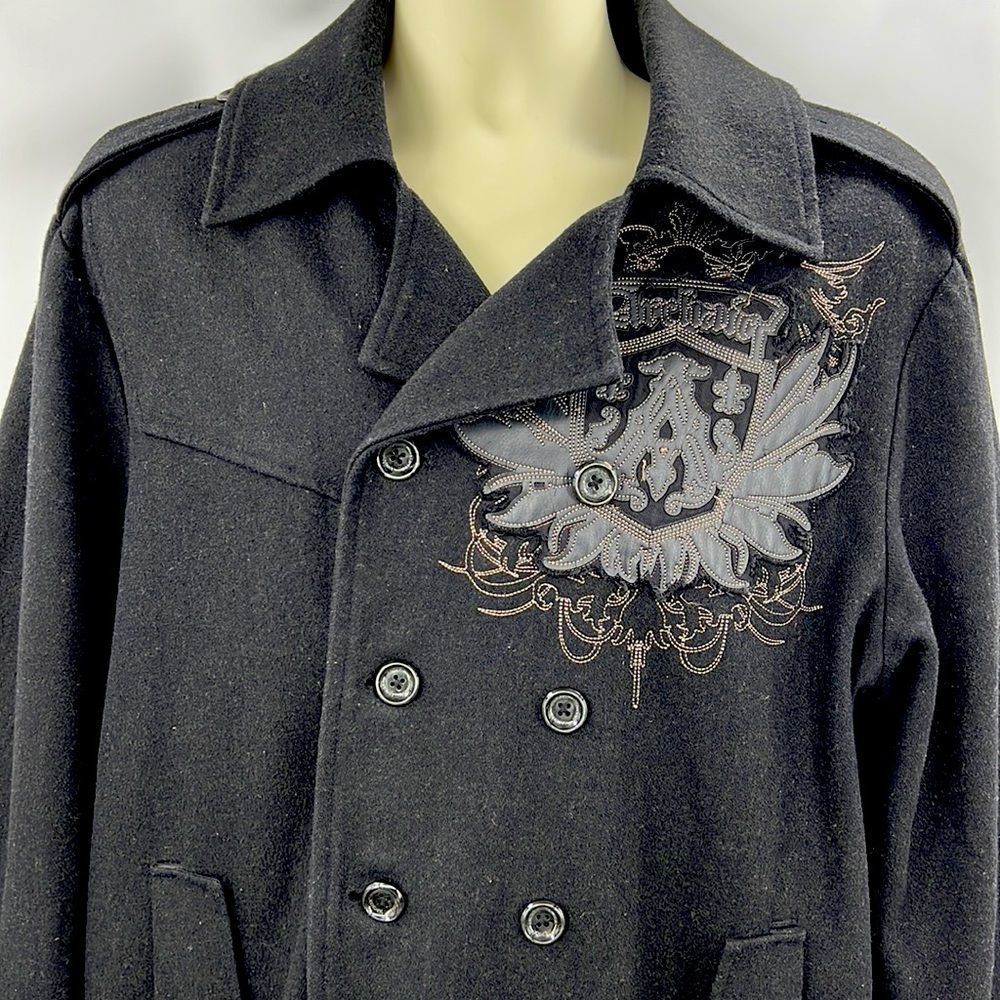 Archaic men’s black wool blend double breasted jacket
